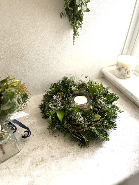 ■針葉樹のグリーンリース■クリスマス　インテリア　ディスプレイ　開店祝い　　 5枚目の画像
