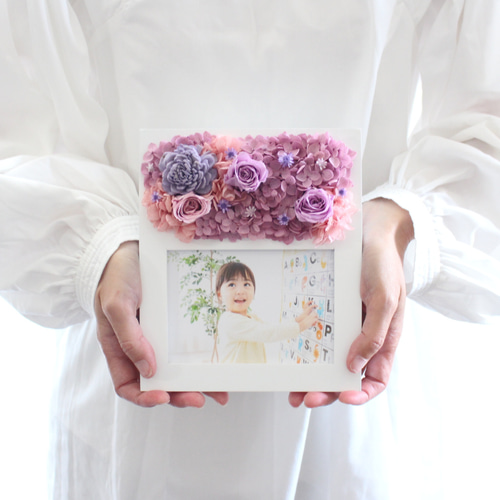 古希祝いに贈る永遠に咲くフォトフレーム 写真立て 花 長寿祝い