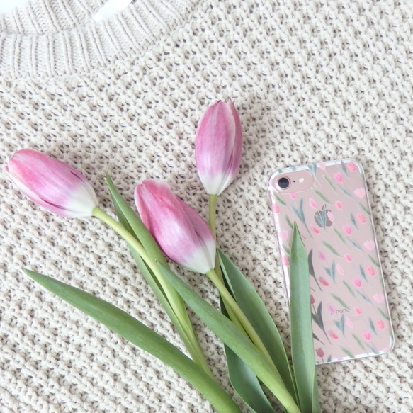 チューリップのスマホケース（クリア）iPhone7/8/SE2/XR/X/XS/11/12/13/14/15/16対応 10枚目の画像