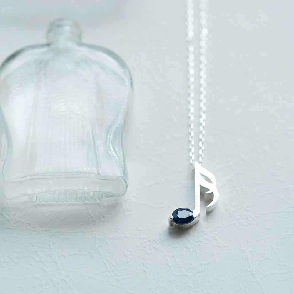 天然サファイア 16分音符 ネックレス シルバー925