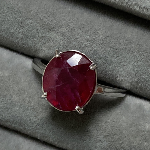 7月誕生石 大粒 ルビー 一粒 リング ロジウムコーティング