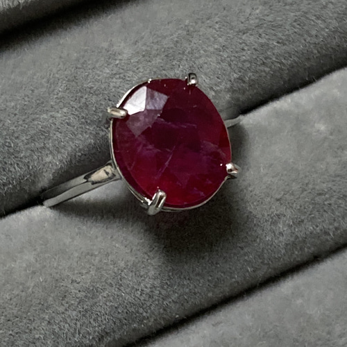 7月誕生石 大粒 ルビー 一粒 リング ロジウムコーティングシルバー925
