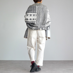 【福袋】蓬鬆大棉質披肩-UMIBE-/灰色+羚羊褲/米白色 第3張的照片