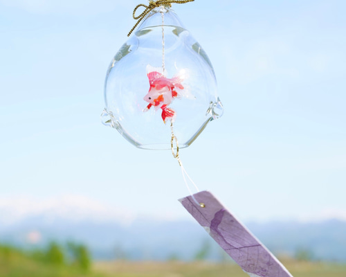 2025年販売開始「 そらとぶきんぎょ -琉金- 」 ガラス風鈴 風鈴 鈴木