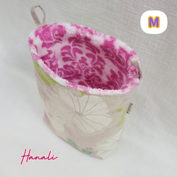 「モモンガの隠れ家」縦長ポーチM/白い花、和柄、浅紫色 2枚目の画像