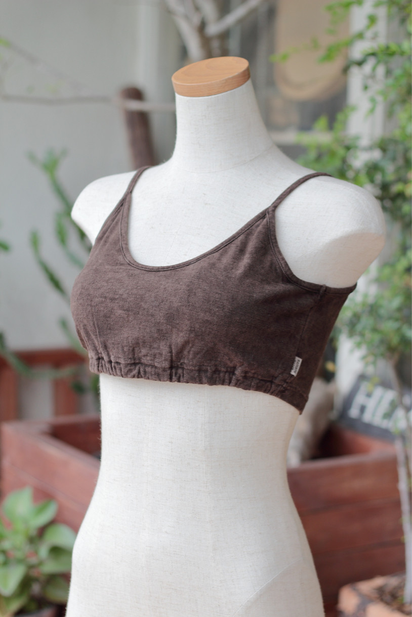 ブラトップ③ 襟開き深め （パッドポケット付き）【ヘンプリネン オーガニックコットン】/ 草木染め（黒檀）