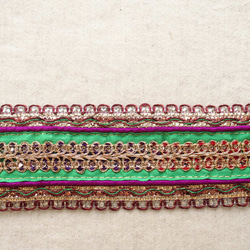 80cmカット スパンコールチロリアンテープ 緑紫☆手芸 エスニック ハンドメイド 民族衣装 インド サリー 7枚目の画像