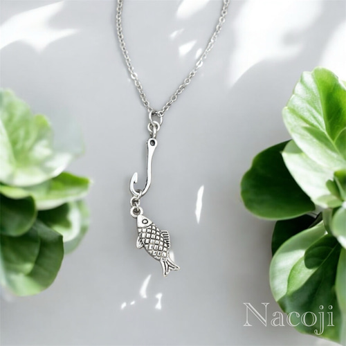 フィッシングネックレス 釣り針と魚 ネックレス・ペンダント