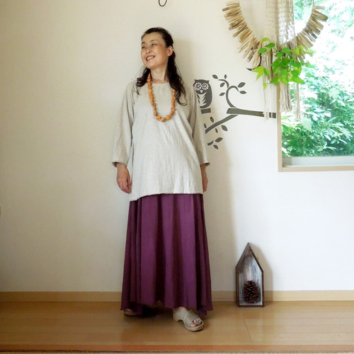 asana ヘンプコットン 薄手 ロング フレアー スカート・草木染め  
