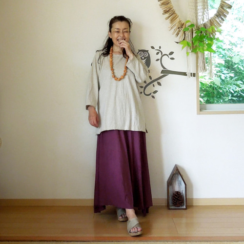 【SALE】asana 薄手 ロング フレアー スカート・草木染め●カーキ asana ヘンプコットン 薄手 ロング フレアー スカート・草木染め