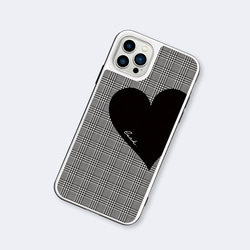 Big Heart♡グレンチェック　強化ガラスケース　iPhoneケース　iPhone15シリーズ対応 2枚目の画像