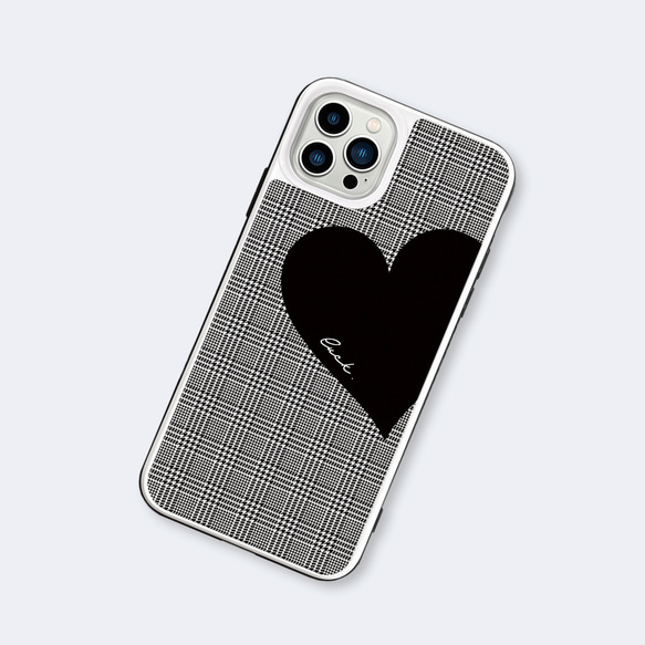 Big Heart♡グレンチェック　強化ガラスケース　iPhoneケース　iPhone15シリーズ対応 2枚目の画像