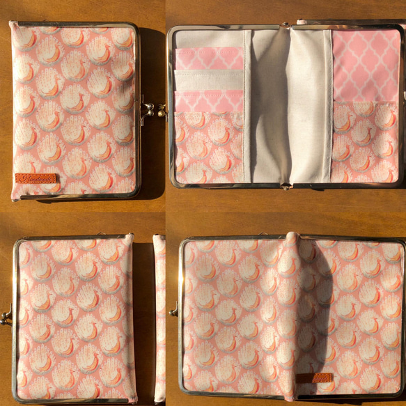 リバティラミネートピーコックス・オブ・グランサムホール(プラリネピンク)がま口お薬手帳・母子手帳ケース2種類　口金選択可 4枚目の画像