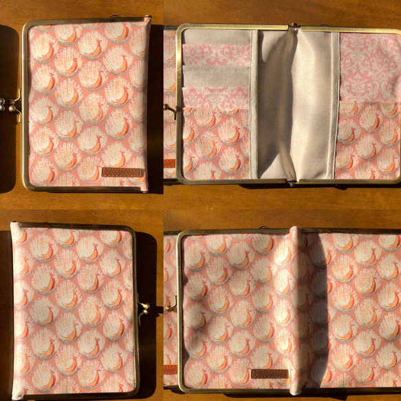リバティラミネートピーコックス・オブ・グランサムホール(プラリネピンク)がま口お薬手帳・母子手帳ケース2種類　口金選択可 2枚目の画像