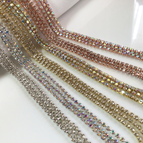 連爪チェーン 2mm クリア・クリスタルAB ダイヤレーン ラインストーン