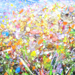 「陽だまり」天然石のお花畑  純金箔 純銀箔 A5額 絵ハガキサイズ  ピンク額 パワーアート 4枚目の画像