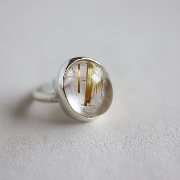 ゴールデンルチルクォーツ　シルバーリング メンズにも　大ぶり　ご褒美 オーダーサイズ　天然石の指輪 1枚目の画像