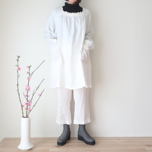 国産リネン100%　おしゃれな割烹着　キナリ　服作り40年の田舎町仕立屋 国産リネン100% おしゃれな割烹着 キナリ 服作り40年の田舎町仕立屋