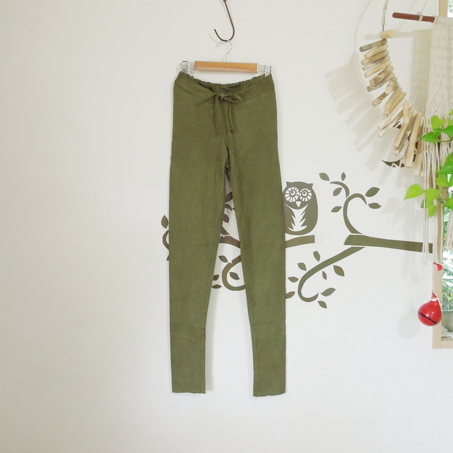 【再入荷】asana ヘンプコットン 厚手 レギンス・草木染め●カーキ