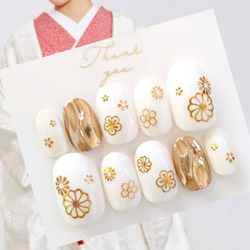 白無垢や振袖に◇デザイン選べる◇白とゴールドの花と麻の葉模様の和柄