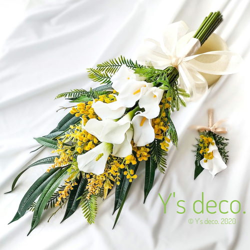 YOUKAEN ウェディングブーケ ミモザ ウェディングブーケ】Natural Garden ミモザとユーカリのウェディング