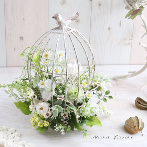 再販】鳥かごアレンジ 癒し ナチュラル アーティフィシャルフラワー  