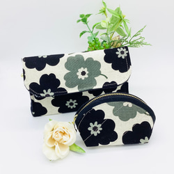 【再販】全7カラー※ミニ財布⭐︎北欧風の花柄&デニム（ブラック） 10枚目の画像