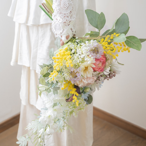 送料無料・ミモザ（アカシア）カスミソウ・ユーカリブーケB】 春の結婚  