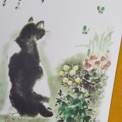 寒中お見舞い葉書７枚、猫の墨彩画 2枚目の画像