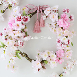 【特割】八重桜の枝リース＜アーティフィシャルフラワー＞桜・さくら・サクラ ３０センチ #1 1枚目の画像
