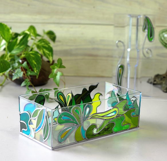 訂購：「琉球南島綠」玻璃藝術紙巾盒 第4張的照片