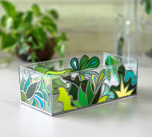 訂購：「琉球南島綠」玻璃藝術紙巾盒 第5張的照片