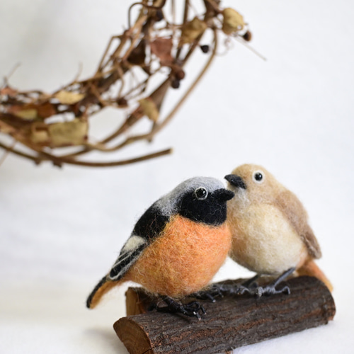 受注後制作】羊毛フェルト 野鳥 小鳥 卓上マスコット ジョウビタキ