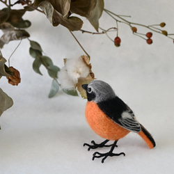 【受注後制作】羊毛フェルト 野鳥 小鳥 卓上マスコット ジョウビタキ♂ 2枚目の画像