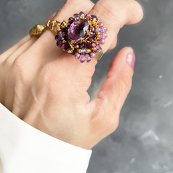 大紫水晶戒指（戒指）古董捲戒指寶石品質母親節生日週年紀念禮物 第9張的照片