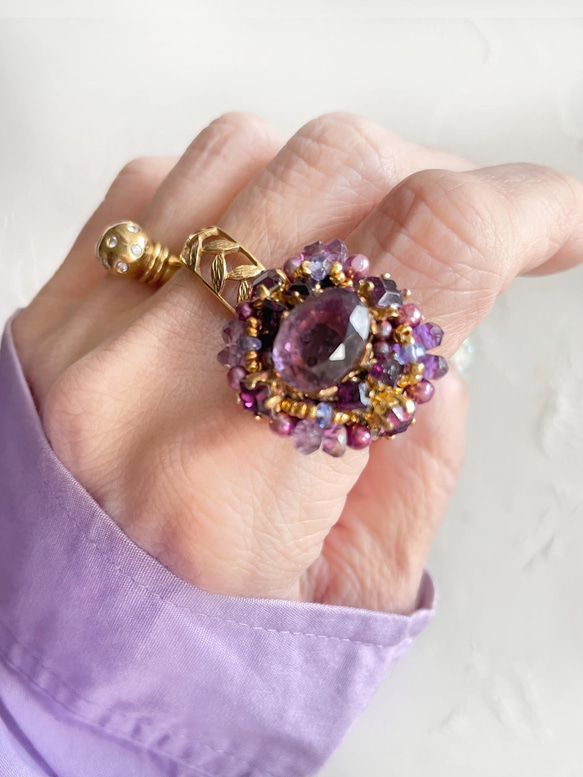 大紫水晶戒指（戒指）古董捲戒指寶石品質母親節生日週年紀念禮物 第6張的照片