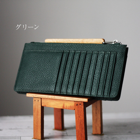 本革 家計簿財布 サブ財布 セカンド財布 黄色 風水 大容量カードケース W-227 5枚目の画像