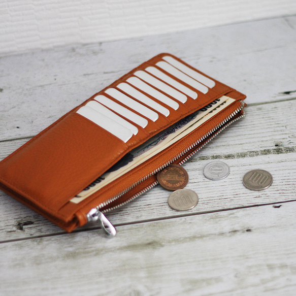 本革 家計簿財布 サブ財布 セカンド財布 黄色 風水 大容量カードケース W-227 2枚目の画像