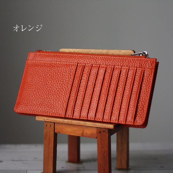 本革 家計簿財布 サブ財布 セカンド財布 黄色 風水 大容量カードケース W-227 8枚目の画像