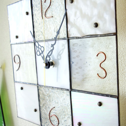 24㎝角:ステンドグラスの掛時計・モザイク24（クリア・ホワイト・パール系）イメージは宝石箱※受注制作 5枚目の画像