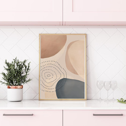 丸の抽象画ポスター / i0060 / インテリアポスター　ピンクと葉 2枚目の画像