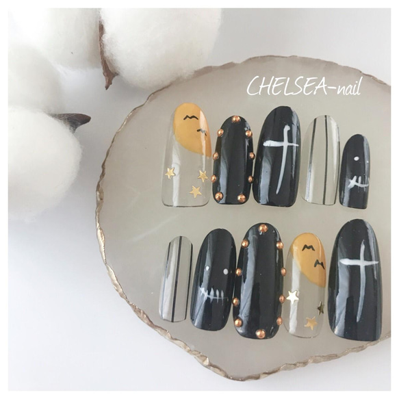 ハロウィンネイル(モノトーン) ネイルチップ（つけ爪） CHELSEA