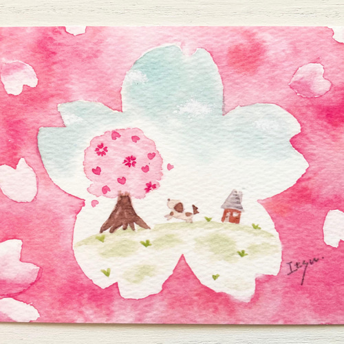 透明水彩画 3枚セット「桜さくら」水彩画イラストポストカード