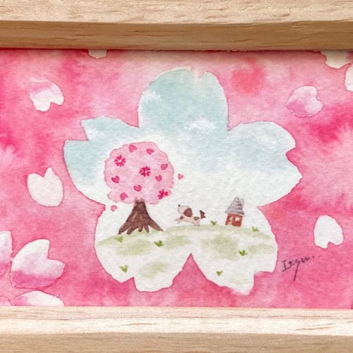 桜さくら」水彩画イラスト ミニ額 入園入学 入学式 プチギフト