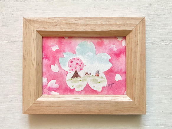 N1168ハッピーバレンタインと春桜　大サイズ　水彩画 N1168ハッピーバレンタインと春桜 大サイズ 水彩画 N1168