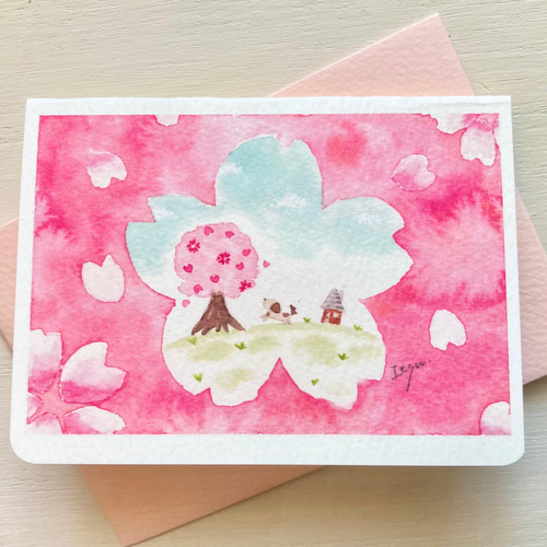 透明水彩画 2枚セット「桜さくら」イラスト ミニカード 入学祝い