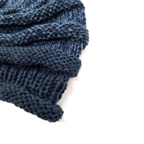 再販18『ネイビーグラデーション』ニット帽／ゆるふわ帽子／手編み
