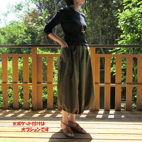 【美品】グンゲンドウ　ロング丈スカート・バルーン・ゴムウエスト・シワ加工・登美 受注【綿ﾂｲﾙ】ロング バルーンスカート L-78 ｳｴｽﾄｺﾞﾑ ロング