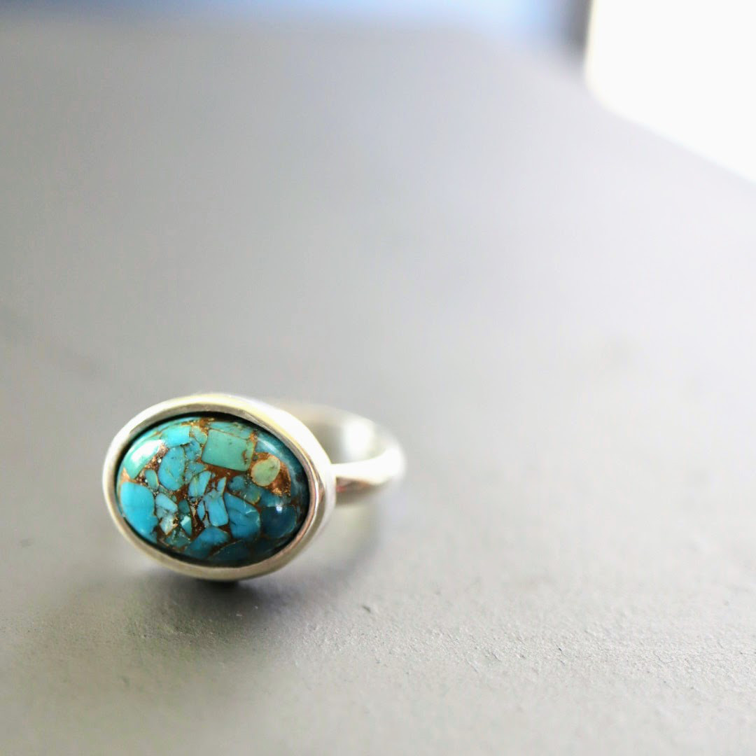 コッパーターコイズのシルバーリング　メンズにも　大ぶり　フリーサイズ　ギフトにも　12月誕生石