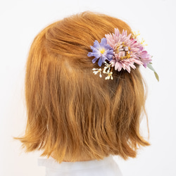 【 ショートボブ・ボブのお呼ばれヘア髪飾りE】ドライフラワー風アーティフィシャルフラワー（ガーベラ）のヘッドドレス 2枚目の画像
